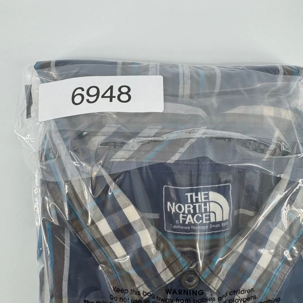 The North Face Button Down Shirt Mens XL Blue Brown Plaid Long Sleeve Cotton